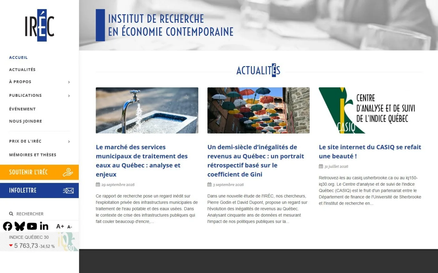 IRÉC : accueil du site