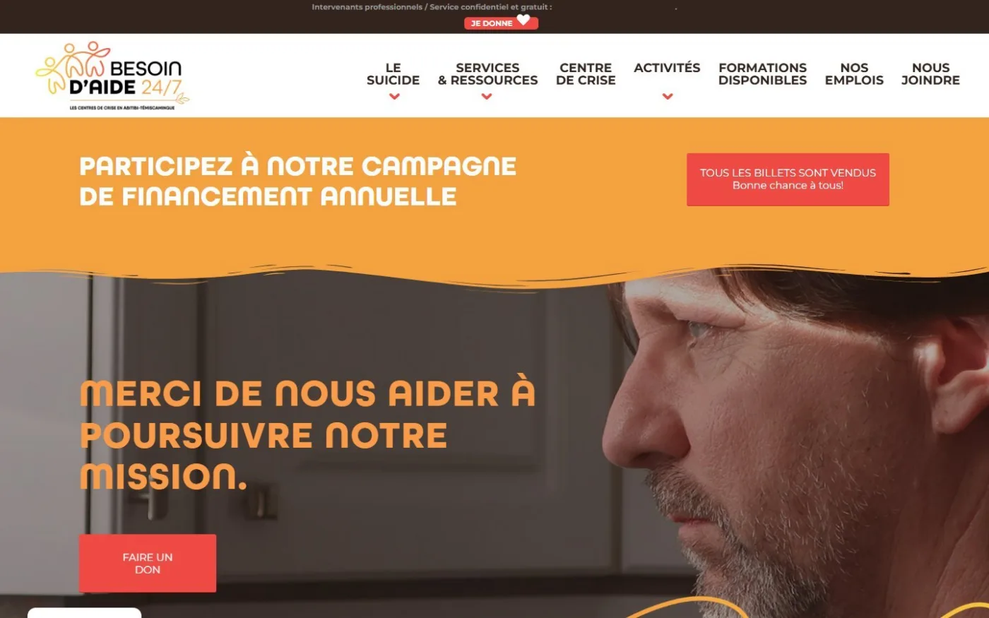 Besoin d’aide 24/7 : accueil du site