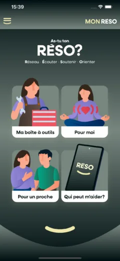 RÉSO : accueil, thème sombre